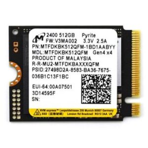 MTFDKBK512QFM-1BD1AABYYR | Micron 2400 512GB PCI-Express 4.0 X4 NVMe (V1.4) 3D NAND QLC (TCG Pyrite 2.01) M.2 2230 Solid State Drive (SSD)